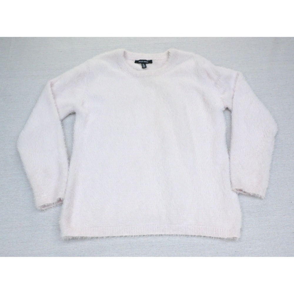 Ellen Tracy Womens L Blush Pink Eyelash Knit Sweater Fuzzy Crew Neck Long Sleeve